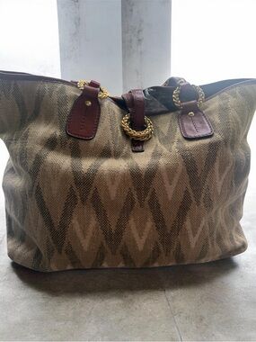 Valentino Garavani Beige and Brown Woven Hobo with Gold Chain Accents